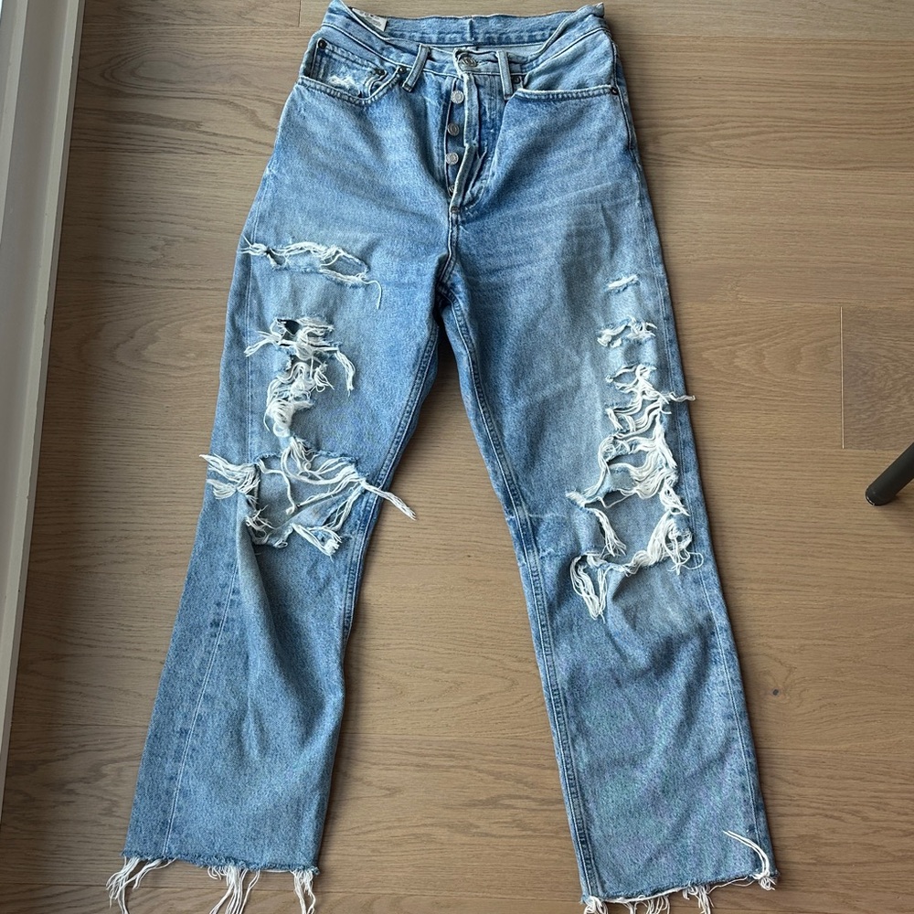 Agolde Light Blue Distressed Boyfriend Jeans